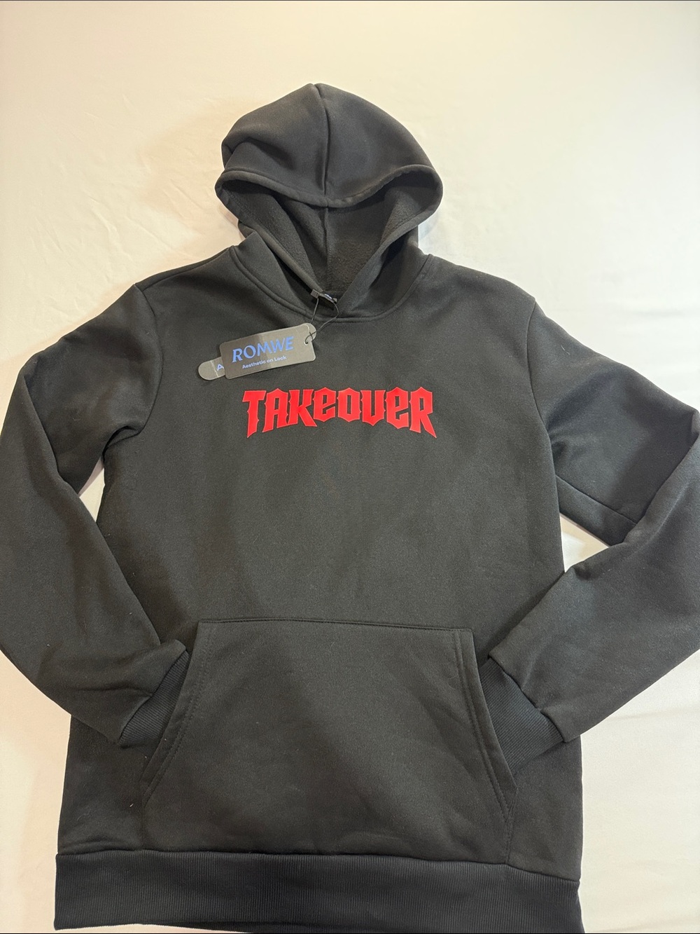 ROMWE Black Hoodie with Red TAKEOVER Graphic Size M